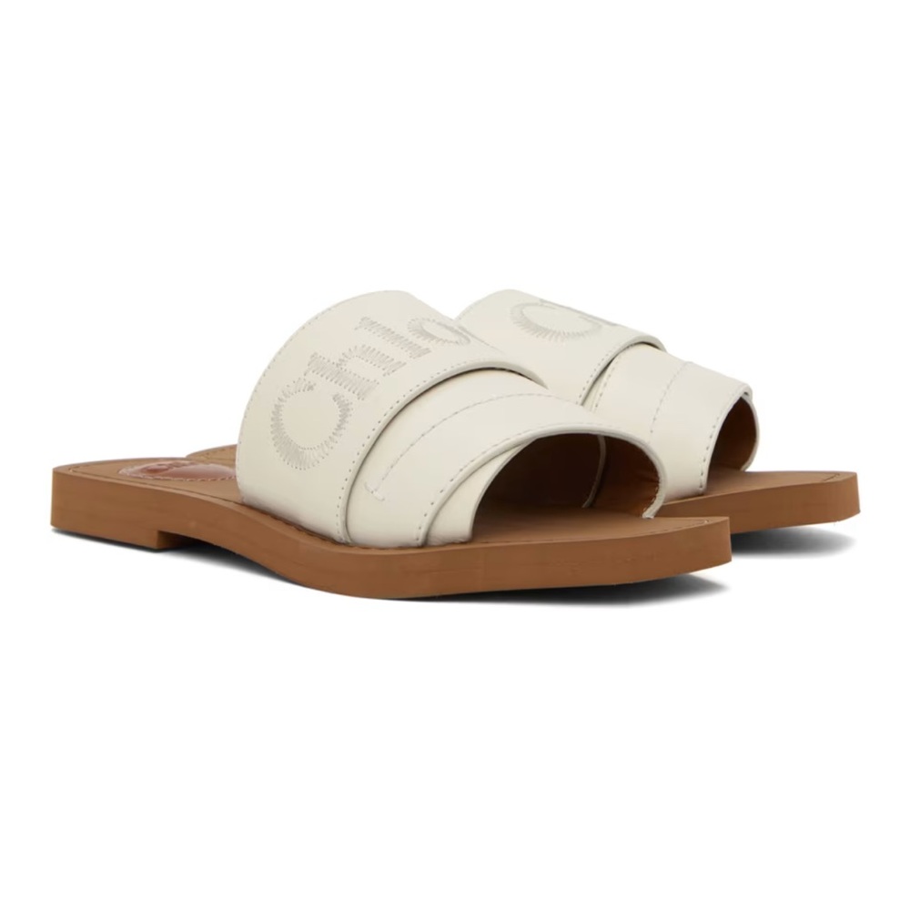 Chloe white embroidered woody logo sandals size 36